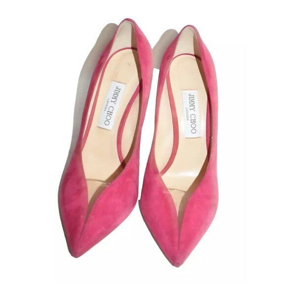 $750 JIMMY CHOO BAKER 100 PUMP SUEDE RASPBERRY RED PVC 39.5 (SE18) SEXY - Picture 4 of 9